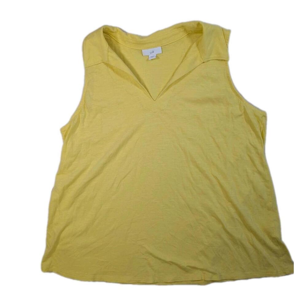 J JILL Sleeveless Collared Cotton‎ Blend Top Yellow Ladies Large Petite